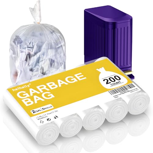 Image of 2-Gallon Trash Bag Extra-Small Garbage-Bags - Heihaily Unscented Strong Thick Mini Clear White Bulk 200 Counts Recycling Plastic Liners for Kitchen Office Bathroom Car Can