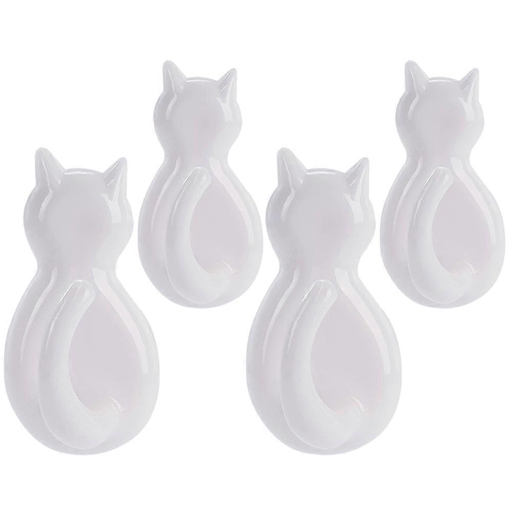 JOYHAPPST 4PCS Wall Hooks Novelty Cat Tails Adhesive Wall Hanging Hooks for Kitchen Bathroom