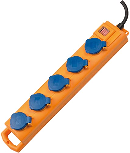 Brennenstuhl Super-Solid SL 554 Steckdosenverteiler/Outdoor Steckdosenleiste für den Baustelleneinsatz und den ständigen Einsatz im Freien (5-Fach, 2m Kabel, mit Schalter, IP54) gelb