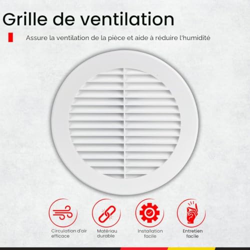 Steinberg14 Grille d'Aération Ronde 150mm - Blanc Grille de Ventilation en Plastique - Registre d'évacuation d'air avec Bride - Couvercle d'évent Interne pour Mur et Plafond – vue 2