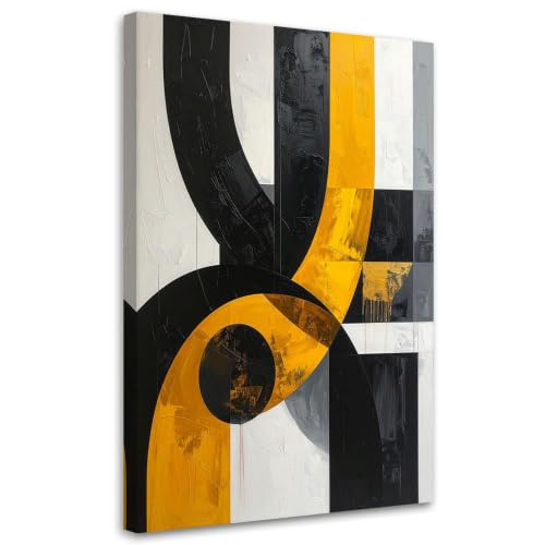 Pintura abstracta negro blanco amarillo para dar vida a la decoración de tu sala de estar
