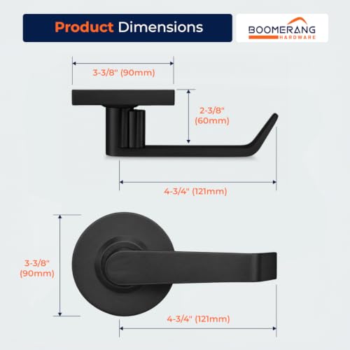 Boomerang Heavy-Duty Passage/Closet Function Commercial Lever Door Lock, ADA & Grade 2 Industrial Door Handle, Cylindrical Lever, Non-Handed, Matte Black (US19) by Boomerang Hardware - Used condition - Image 3