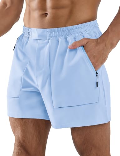 APTRO Men's Shorts Casual Hybrid Athletic 5'' Shorts Big Pockets with Adjustable Waist Sky Blue L