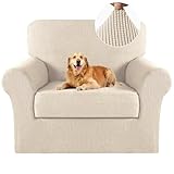 Turquoize 2 Piece Chair Covers for Living Room Armchair Cover Armchair Slipcovers with Arms Feature Thick Jacquard Fabric (Chair,Biscotti Beige)