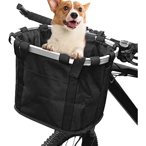 ZIMFANQI Bike Basket, Quick Release Bicycle Handlebar Front Basket, Removable Small Pet Cat Dog Carrier, Detachable Cycling Picnic Bag for Commuting Shopping Camping, Max.Bearing: 11lbs Cover