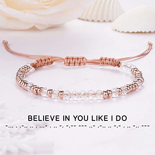 Image of Morse Code Bracelets for Women Mothers Day Gifts 2026 Graduation Gifts Mom Birthday Gift Pink Braided Bracelets Teen Trendy Stuff Inspirational Best Friend Birthday Gifts for Daughter Girlfriend Christmas Stocking Stuffers Jewelry