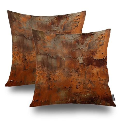 Shrahala Rusty Surface - Juego de 2 fundas de almohada cuadradas con textura de pintura pelada, resistentes al agua, para dormitorio, sala de estar, 2 unidades (20 x 20 pulgadas)