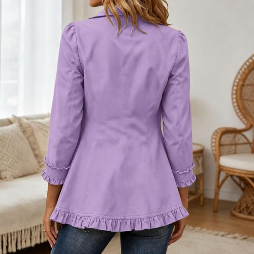 Light Fall Jackets For Women Dressy Open Front Lapel Ruffle Peplum Outwear - image 5