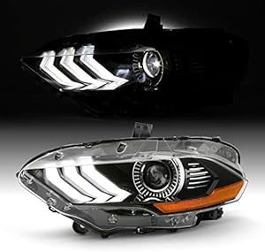 AKKON - Fits 2018-2023 Ford Mustang LED Tube Factory Style Projector Black Headlight Headlamp Replacement Driver Left Side