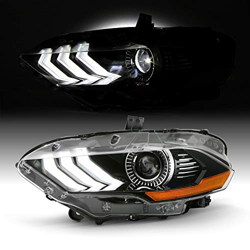 AKKON - Fits 2018-2023 Ford Mustang LED Tube Factory Style Projector Black Headlight Headlamp Replacement Driver Left Side