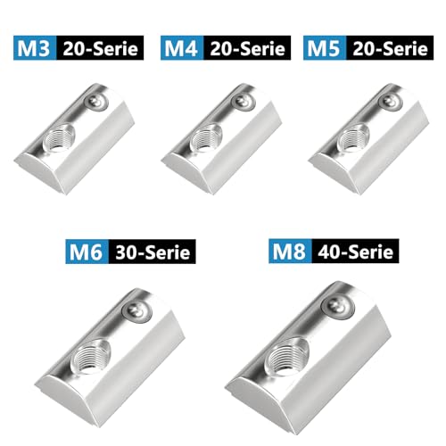 SCOOYUCK 50 Stück Nutensteine M5, Serie-20 Schiebemuttern, T Nut Hammermutter，für Aluminiumprofil Extrusionsschlitz Schiene (EU20-M5)