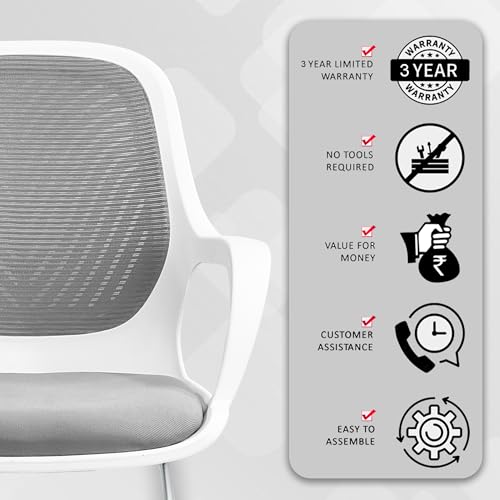 Image of ROSE Zaria | 3 Years Brand Warranty | Ergonomic mesh mid-Back Office Chair, Perfect for Study, Work from Home, revolving, Rolling Computer Desk Chair (White & Grey, Visitor)