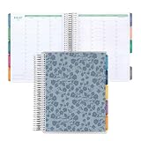 7x9 Coiled Life Planner (January 2026 - December 2026) - Bouquet Wallpaper (blue) classic cover, hourly layout, Hexagon theme, platinum coil