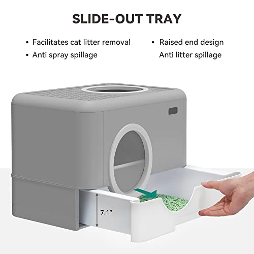 YITAHOME Katzentoilette mit Deckel, Katzenklo Groß, Katzenklo Hop In, Geruchlose Katzentoilette mit Kapuze, mit Schublade und Abfallschaufel (Grau)