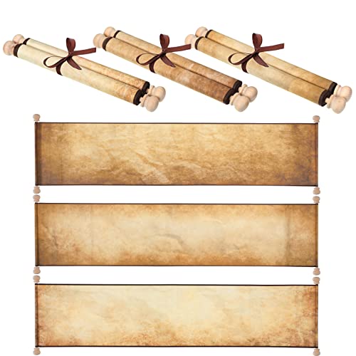 3 Pack Blank Paper Scrolls 7.5 x 31 Inches Scroll Paper Wrapped on Wood Rod for Writing, Drawing, Calligraphy, Wedding Vows, Invitation, Renaissance Festivals