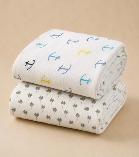 Image of Organic Cotton Muslin Pack of 2 Baby Bath Towel Cotton Cloth Premium Baby Washable, Reusable, Absorbent, Extra Soft 120 X 120 Cm Anchor & Cocount