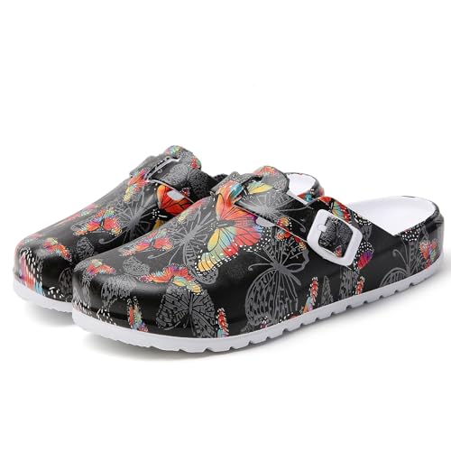 Image of Eliogn Women's Garden Clogs with Print, Waterproof Slip Resistant Work Clogs, Lightweight EVA Slip-On Mules, Cushioned Comfortable Shoes for Nurse, Chef, Kitchen, Beach