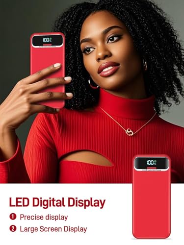 Image of Nusyddy Portable Charger 20000mAh 22.5W w /Built-in Cables & Wall Plug Red | 22.5W Fast Charging, High Capacity, LED Display, Charge 5 Devices at once, TSA Approved, Compatible with iPhone /iPad /Samsung