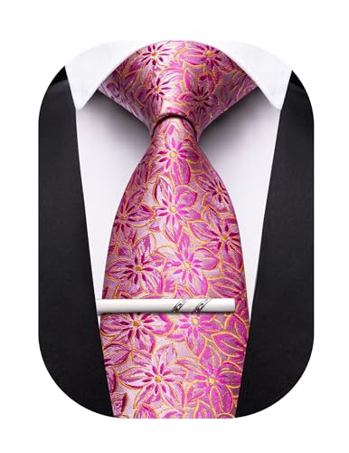 Image of Barry.Wang Floral Ties for Men Flower Necktie with Tie Clip Formal