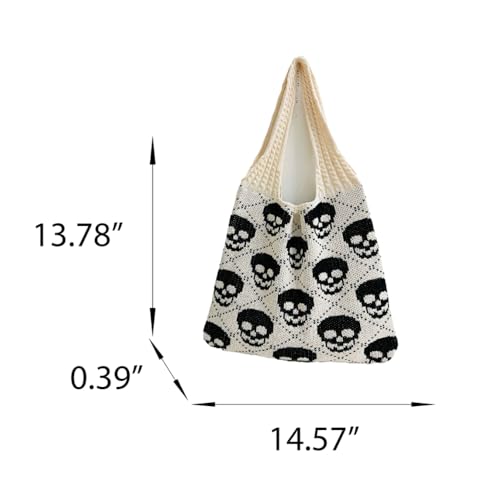Bolso Tote tejido con calavera gótica para mujer miniatura 5