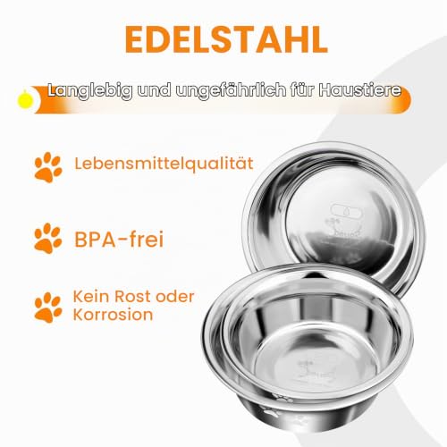 PETTOM 2 Stück Edelstahl Hundenapf (1560 ML), M - 21 cm, Silber