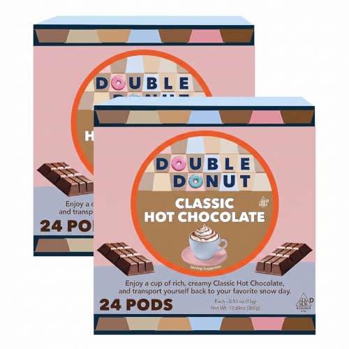 Double Donut Coffee Hot Chocolate Pods for Keurig K Cups Brewers, Single Serve Classic Hot Cocoa Pods, 24 Count (Pack of 2)