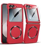 MAKAVO for Samsung Galaxy Z Flip 6 Case, Flip 7 FE Case, Compatible with MagSafe, with Built-in Screen Protector, Flip6 Slim Hard Magnetic Phone Case, Red