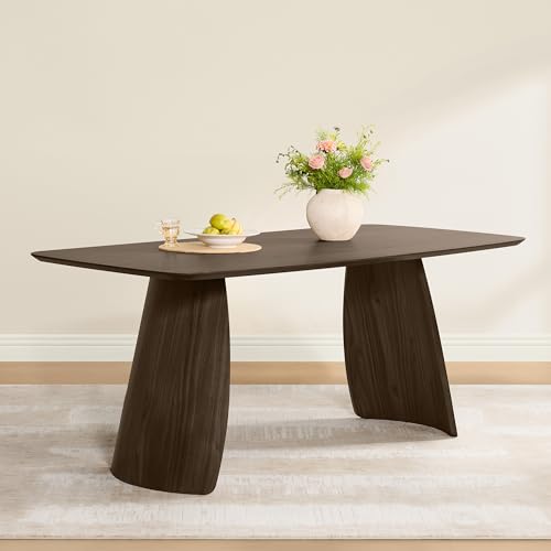 Image of CHITA 71 inch Modern Dining Table for 6, Rectangle Wood Kitchen & Dining Room Table, Solid Rubberwood Frame, Bentwood Legs, Walnut Venner