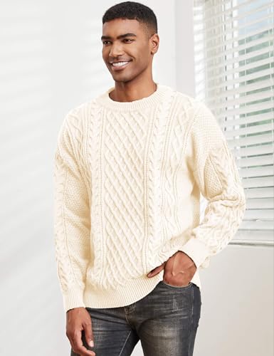 Men's Knit Sweater Crewneck Loose Fit Casual Twist Patterned Textured Long Sleeve Cable Knitted Pullover2