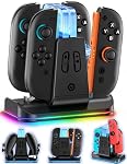 Switch Controller Charger for Joypad 2/1 & Pro Controller, Joypad Charging Dock with 9 RGB Light Modes, 6 in 1 Charge Station for 4 Joypad/2 Pro Controllers with LED Indicator