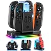 Switch 2/1 Joy-con & Pro Controller Charging Dock, 6-in-1 Controller Charger Station with 9 RGB Modes for 4 Joy-Cons / 2 Pro Controllers, Fast Charging Stand with LED Indicator