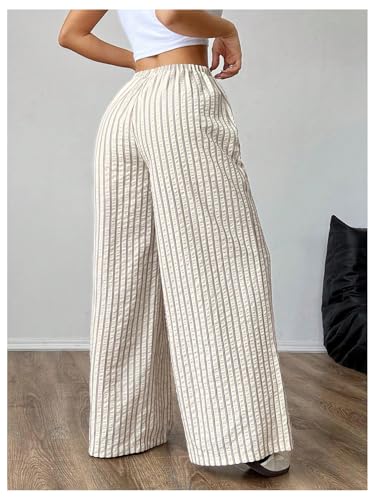 GORGLITTER Women's Striped Wide Leg Casual Pants Oversized Drawstring Waist Baggy Trousers3