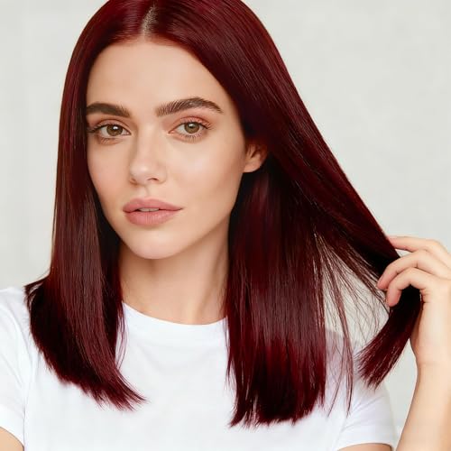 QUEENTAS Transparent Lace Closure Bob Wig for Women 12 inch Straight Bob Burgundy Synthetic hair Wig Heat Resistant for Daily & Dating