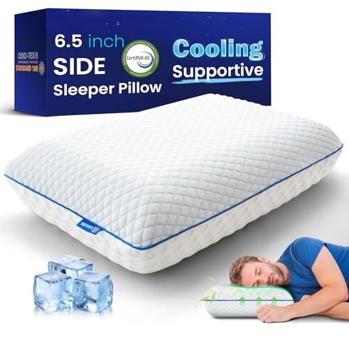 Thick Cooling Gel Memory Foam Pillows for Sleeping, High Loft 6.5'' Bed Pillow for Side Sleepers, Medium Firm Contoured Support for Neck Shoulder Pain Relief, Bamboo Rayon Washable Breathable Cover