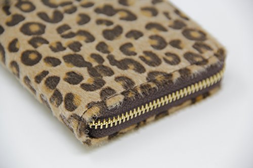 Women Faux Fur Animal Print Furry Leopard Wallet Zipper Closure Card Slots3