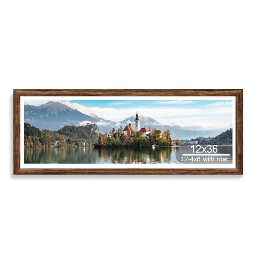 Hongkee 12x36 Picture Frame, Collage Twelve 4x6 with Mat, Wood Style,1 Pack