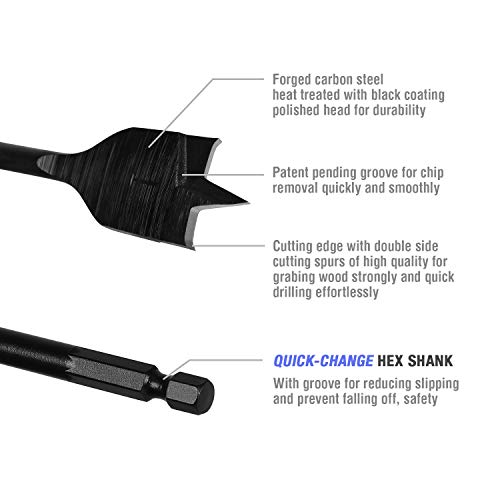 Workpro 10-Piece Pro Spade Drill Bit Set- Black Coating, Premium Carbon Steel, Paddle Flat Bits For Woodworking, Assorted Bits 1/4" To 1-1/2" With Storage Case #TOP1