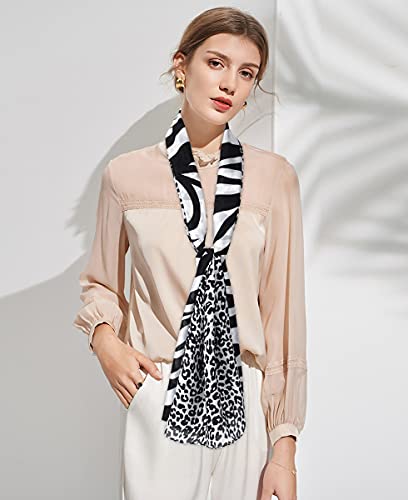 Gerinly Animal Print Shawl Wraps Zebra & Leopard Pattern Silky Scarf For Women Fashion Print Accessory (Black) #TOP1