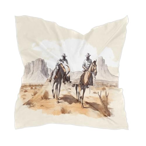 Square Scarf Western Cowboys Silk Feeling Bandanas Head Scarfs Hair Wraping Neckerchief for Women 23.6 Inch
