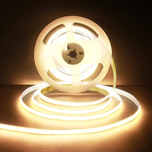 JASKFG COB Led Strip, 5M 3000K Warm White LED Strip Lights,480LEDs/M, CRI 90+, Easy DIY Home Decor Installation, Home DIY Lighting [Energy Class A] (12V, 5M)
