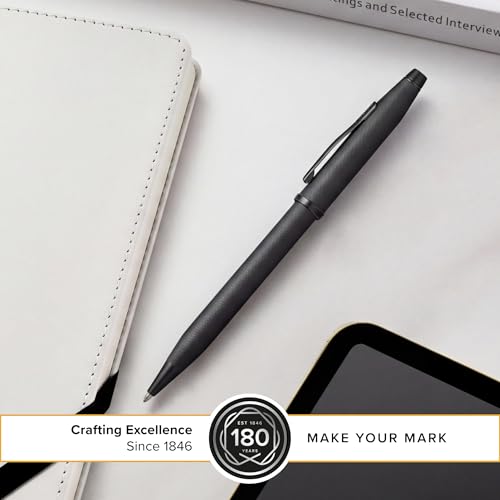 Image of Cross Century II Black Micro-Knurl Refillable Ballpoint Pen - Medium Point, Black Ink, Presented in a Luxury Gift Box