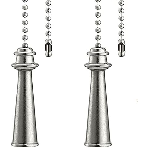 Akahttbn Ceiling Fan Pull Chain Ornaments Extension 12 Inches Fan Pulls Set For Ceiling Light Lamp Fan Chain Beach Tower Pull Chain Silver Fan Pulls 2 Pcs Cover