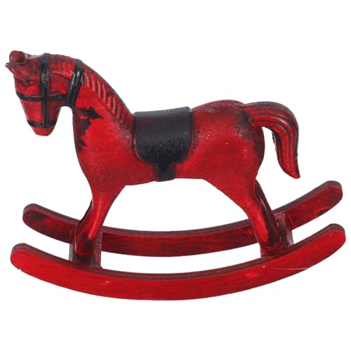 ibasenice Estatua de Caballo Mecedor de Madera Vintage, Figura Decorativa de Mesa Tamaño Mediano, Escultura Artesanal en Madera Reciclada Color Rojo Envejecido para Sala de Estar y Oficina