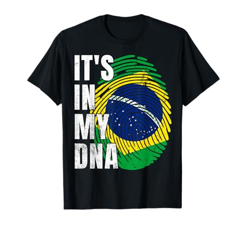 It's in My DNA Bandera de Brasil Huella Digital Herencia Hispano Camiseta