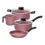 Jogo de Panelas Tramontina Linz em Aluminio com Revestimento Interno e Externo em Antiaderente Starflon Max Rosa 04 Peças