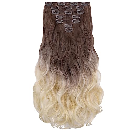 SYXLCYGG 18" Wavy Blonde Clip In Extensions Brown Hair Extension 5 OZ