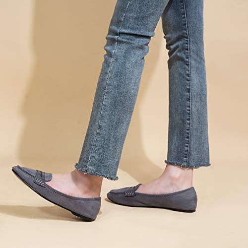 Greatonu Women's Comfort Grey Faux Suede Smoking Loafers Flat(8 Us) #TOP1