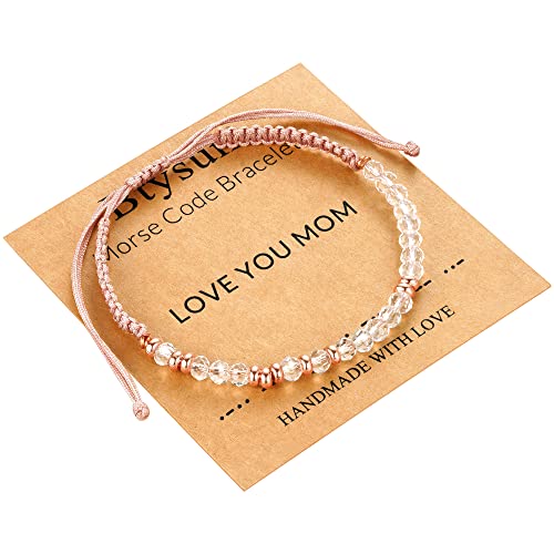 Btysun Morse Code Bracelets for Women Christmas Gift Stocking Stuffers for Teens Pink Braided Bracelets Inspirational Best Friend Birthday Gifts for Her High School Graduation Gifts for Her 2025 Mom Bracelet Jewelry