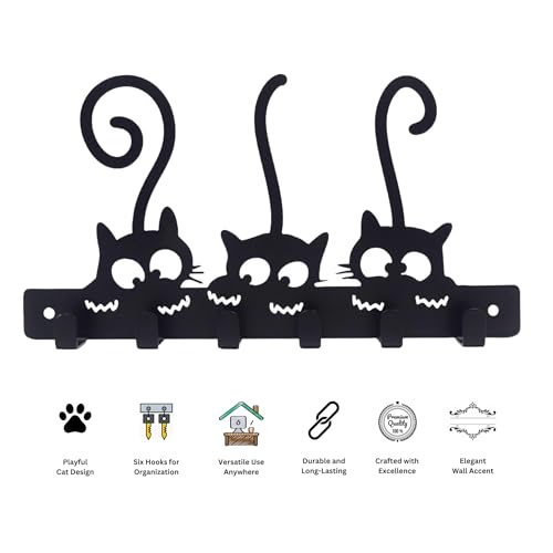 Image of Pet Lover's Combo of Wall Key Holder - Kitty & Pups Design - Premium Matte Black Finish - 6 Hook Key Organizer - Stylish Key Storage - Elegant Wall Mounted Key Rack for Home & Office | Cat Design, Includes Mounting Screws, For Home Use, 6 Hook Hanger, Metal Construction