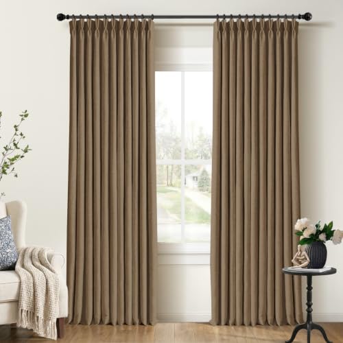 CAPALOCA Extra 70 Inch Wide Linen 100% Blackout Curtains 96 Inch Long